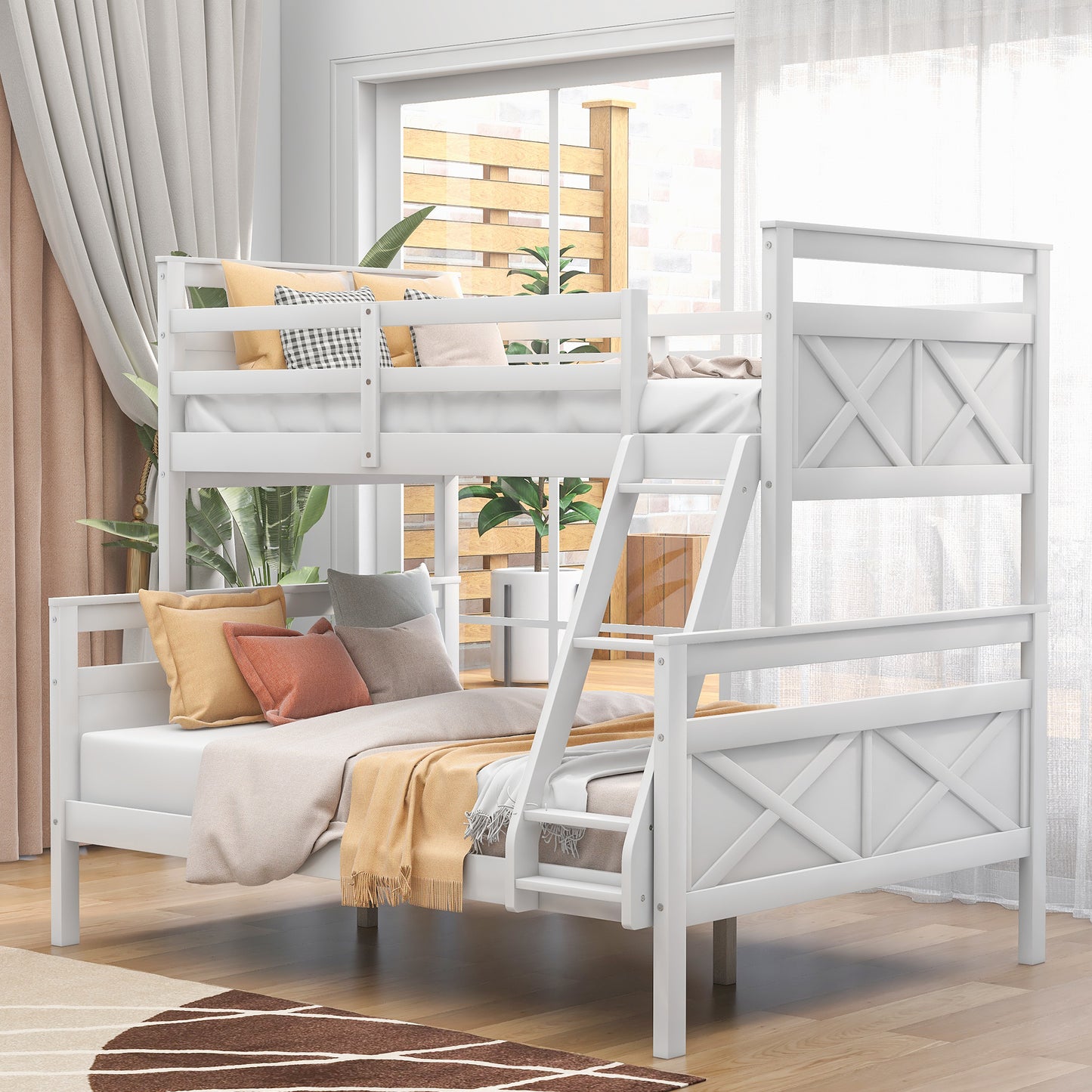 Twin over Full Bunk Bed with ladder, Safety Guardrail, Perfect for Bedroom, White