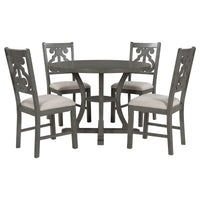 5-Piece Round Dining Table and Chair Set with Special-shaped Legs and an Exquisitely Designed Hollow Chair Back for Dining Room (Gray)