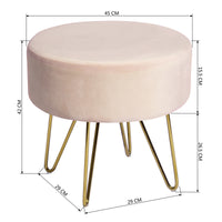 17.7"  Decorative Round Shaped Ottoman with Metal Legs - Pink and Gold