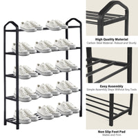 5-Tier Stackable Shoe Rack, 15-Pairs Sturdy Shoe Shelf Storage, Black Shoe Tower for Bedroom, Entryway, Hallway, and Closet