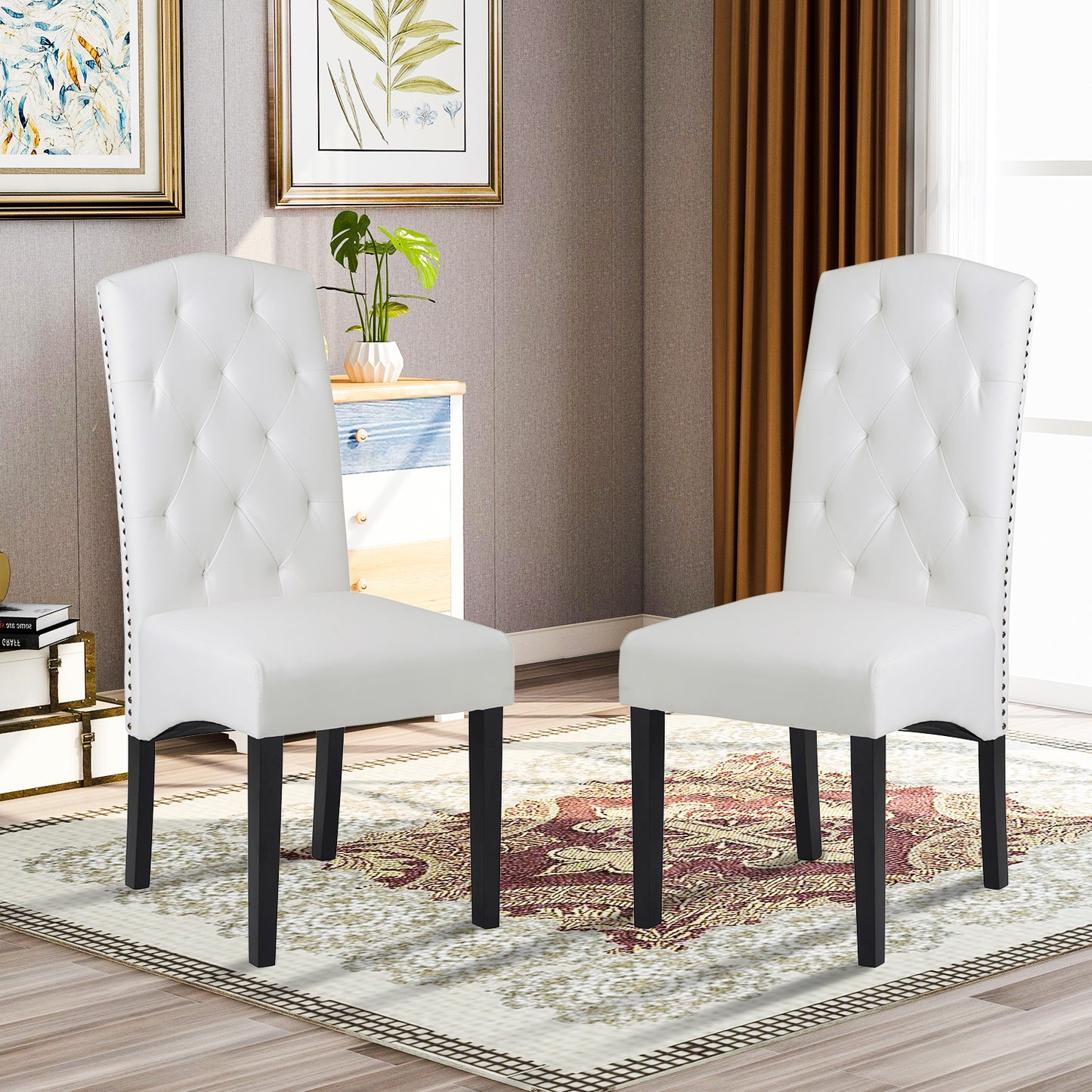 Dining PU Chair with Solid Wood Legs, 18.11" L x 24.01" W x 40.95" H White