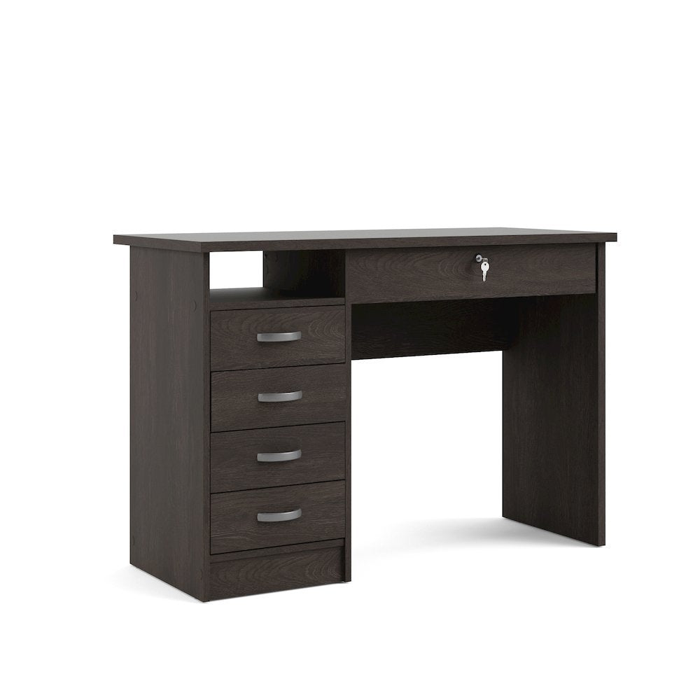 Modern Desk with 5 Storage Drawers for Living Room or Home Office, Dark Chocolate