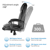 Office Desk Chair with High Quality PU Leather, Adjustable Height/Tilt, 360-Degree Swivel, 300LBS, Black