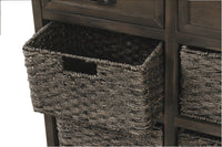 Rustic Storage Cabinet with Two Drawers and Four Classic Rattan Basket for Dining Room/Living Room (Brown Gray)