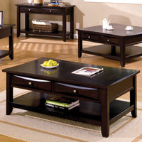 Living Room 1x Coffee Table Solid wood Espresso Open Shelf Drawers Sturdy Heavy Furniture 
Nickel Round Knob