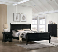 Eastern King Size Bed Black Louis Phillipe Solidwood 1pc Bed Bedroom Sleigh Bed