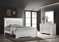 Brooklyn Queen 5-N Pc Tufted Upholstery LED Bedroom set made with Wood in White