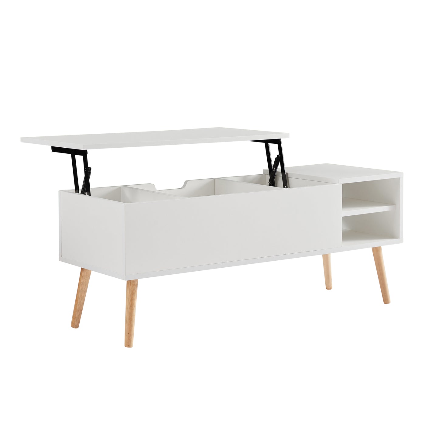 Coffee Table, Computer Table, White, Solid Wood Leg Rest, Large Storage Space