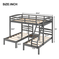 Full Over Twin & Twin Bunk Bed, Triple Bunk Bed, Gray