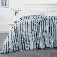 Back Printing Shaved Flannel Plush Blanket, Blue Stripe Blanket for Bed or Sofa, 60" x 80"