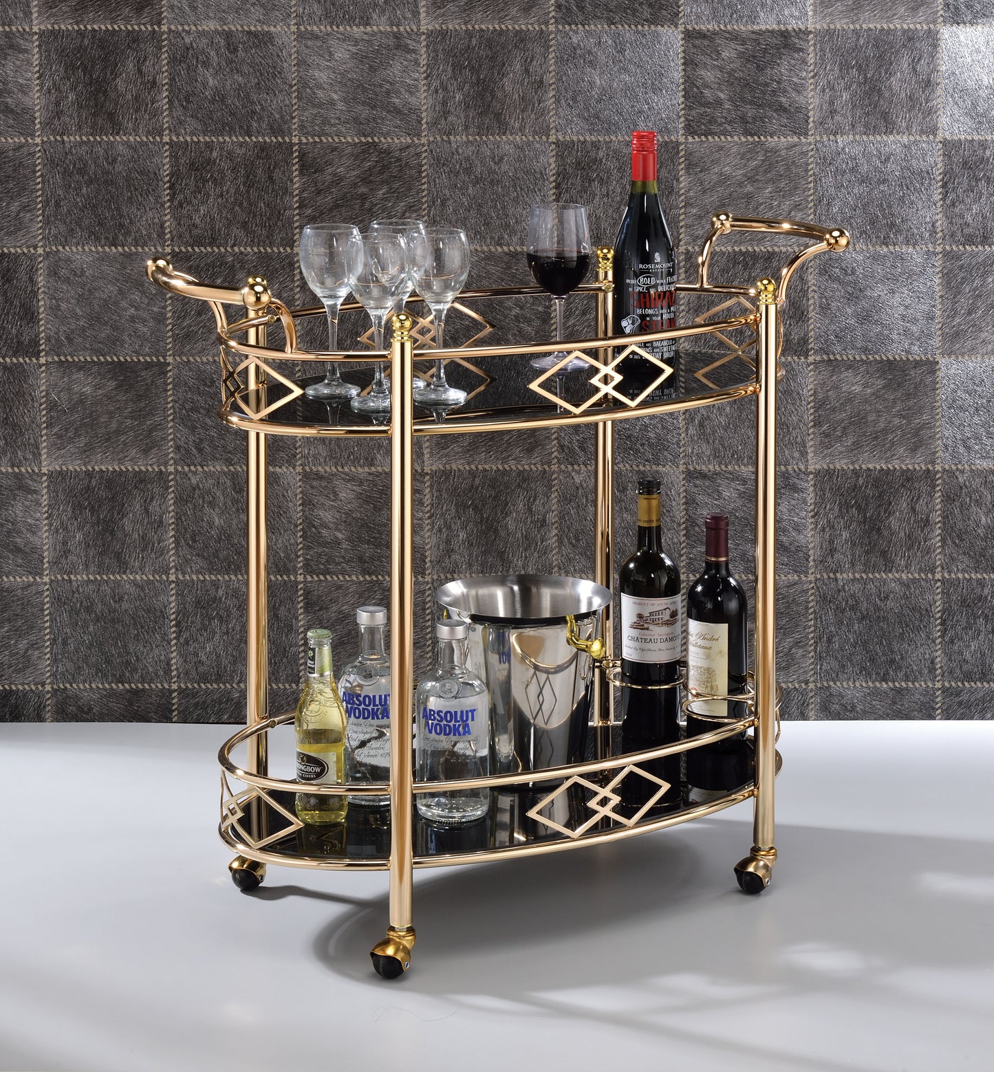 ACME Ottesen Serving Cart, Gold & Black Glass