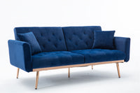 Velvet Sofa, Accent Sofa, Loveseat Sofa with Rose Gold Metal Feet and Navy Velvet