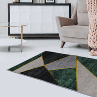 Casual Geometric Cotton Area Rug, Modern Abstract Geometric Shapes Accent Outdoor Rug 4ft x 5.3ft for Patio Bedrooms, Dining Rooms, Living Rooms Light Grey /Green