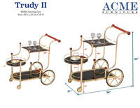 ACME Lacy Serving Cart, Gold Plated, Cherry Wood & Black Glass