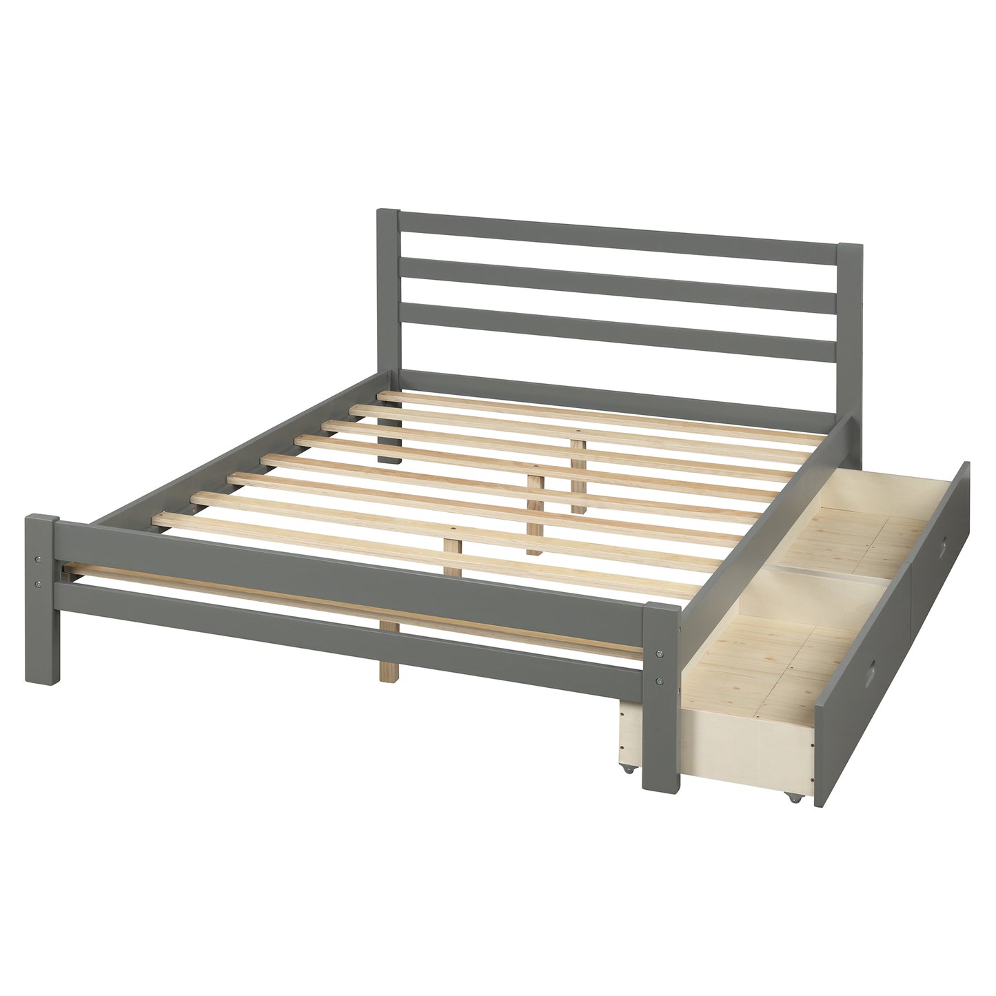 Wood Platform Bed with Two Drawers, Full (gray)