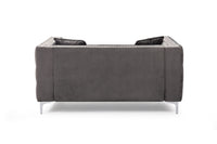 59.4 Inch Wide Grey Velvet Sofa with Jeweled Buttons, Square Arm , 2 Pillow