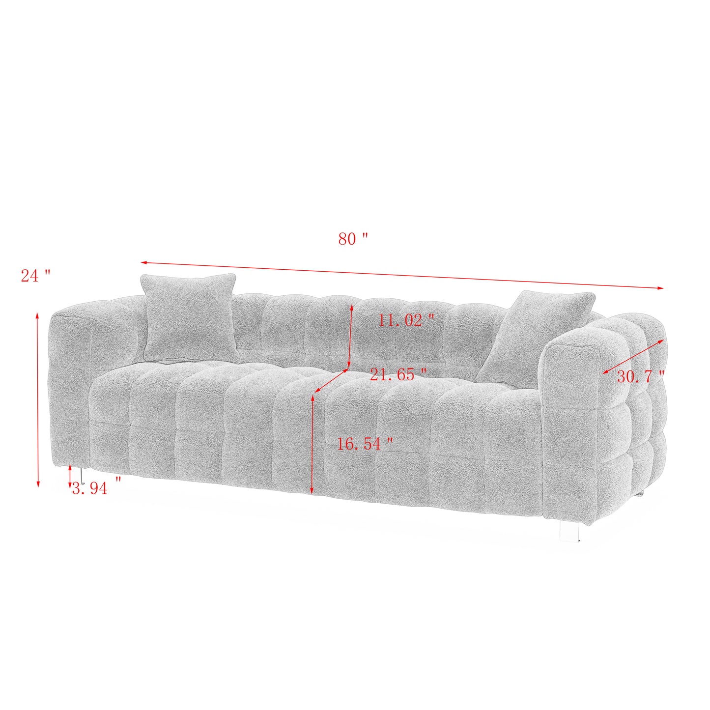 Sofa Includes Two Pillows 81" White Fleece for Living Room Bedroom