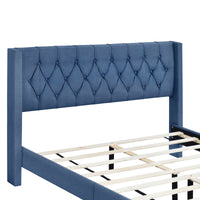 4-Pieces Bedroom Sets Queen Size Upholstered Platform Bed with Two Nightstands and Storage Bench-Blue