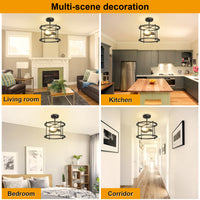 Black Semi-Recessed Ceiling Light, 2 Lights Farmhouse Industrial Style with E26/27 Bulb Base (without Bulb), Voltage 110V and 220V