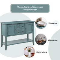 Cambridge Series Buffet Sideboard Console Table with Bottom Shelf (Dark Blue)