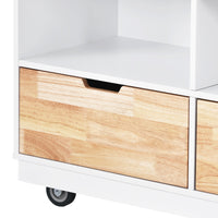 Kitchen Cart Rolling Mobile Kitchen Island Solid Wood Top, Kitchen Cart With 2 Drawers, Tableware Cabinet (White)