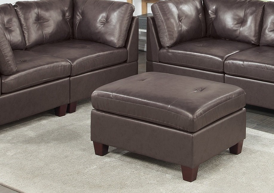 Contemporary Genuine Leather 1pc Ottoman Dark Coffee Color Tufted Seat Living Room Furniture