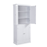 Freestanding Tall Kitchen Pantry, 72.4" Minimalist Kitchen Storage Cabinet Organizer with 4 Doors and Adjustable Shelves, White