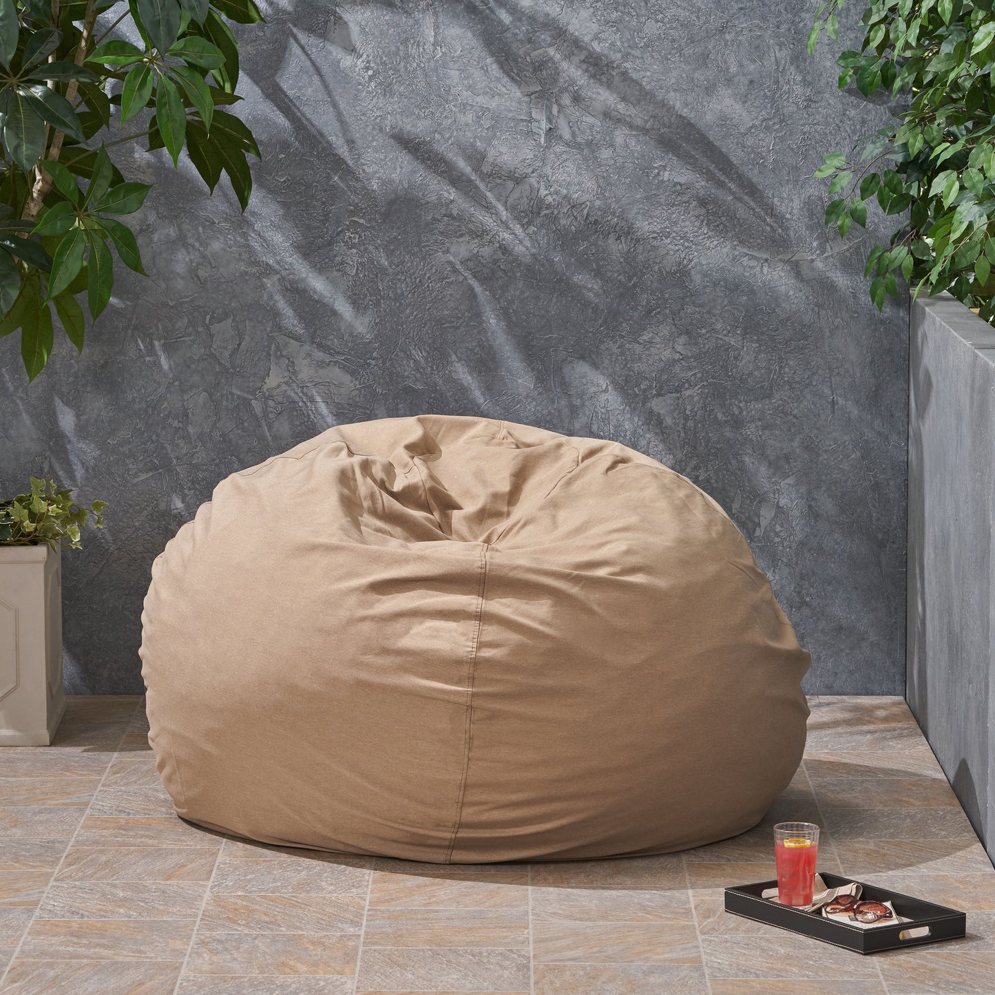 Kimiko Indoor/Outdoor Water Resistant Fabric 4.5 Foot Round Bean Bag, Tuscany