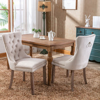 Nikki Collection Modern, High-end Tufted Solid Wood Contemporary Velvet Upholstered Dining Chair with Wood Legs Nailhead Trim 2-Pcs Set, Beige