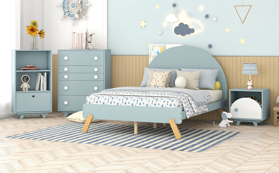 4-Pieces Bedroom Sets for Kids, Full Size Platform Bed with Nightstand, Chest and Bookcase, Blue