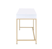 ACME Ottey Vanity Desk  in White High Gloss & Gold Finish