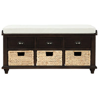 Rustic Storage Bench with 3 Drawers and 3 Rattan Baskets, Shoe Bench for Living Room, Entryway (Espresso)