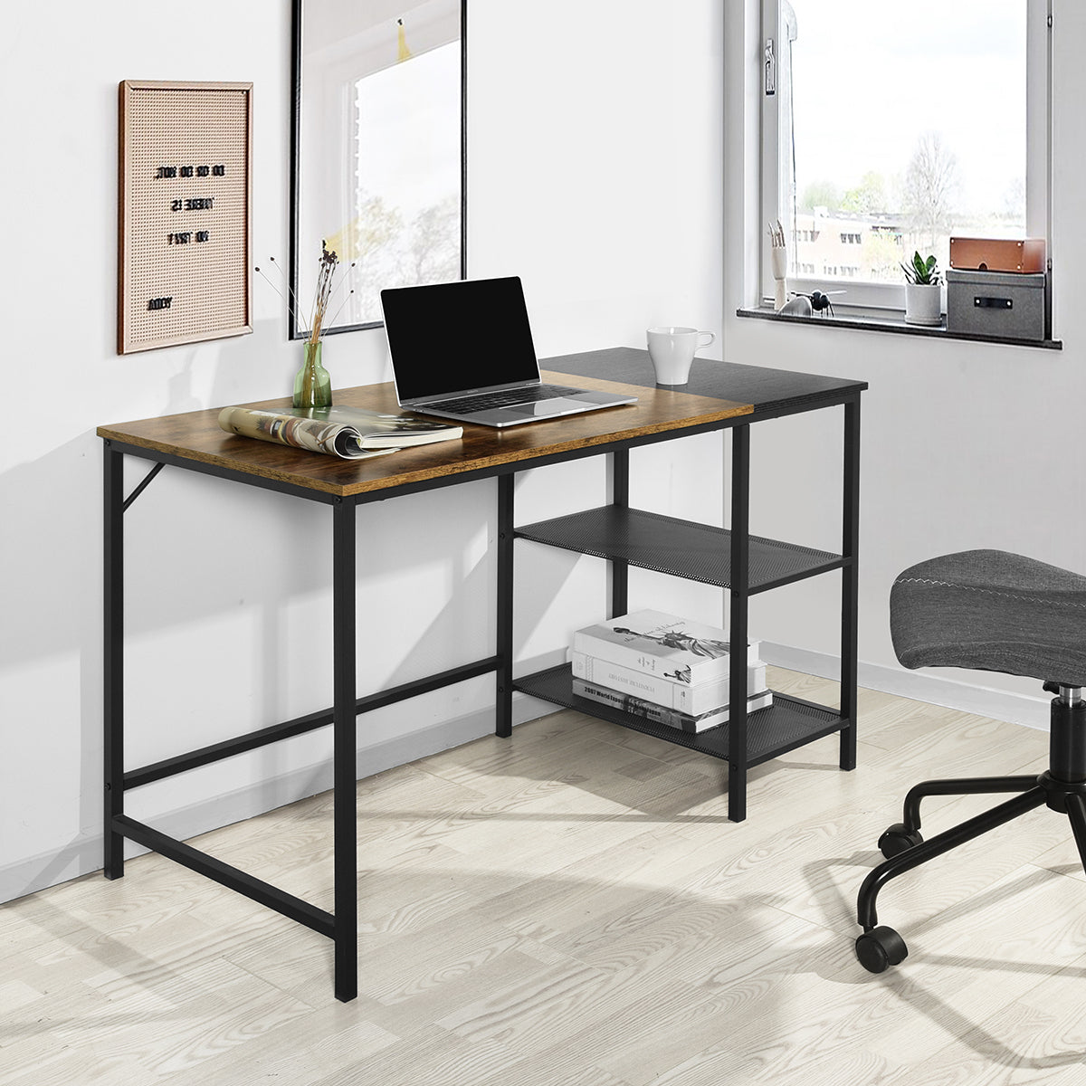 Writing Table with 2 Storage Shelves for Home Office Study Computer Desk, 43.3" W x 21.7" D x 29.5"H