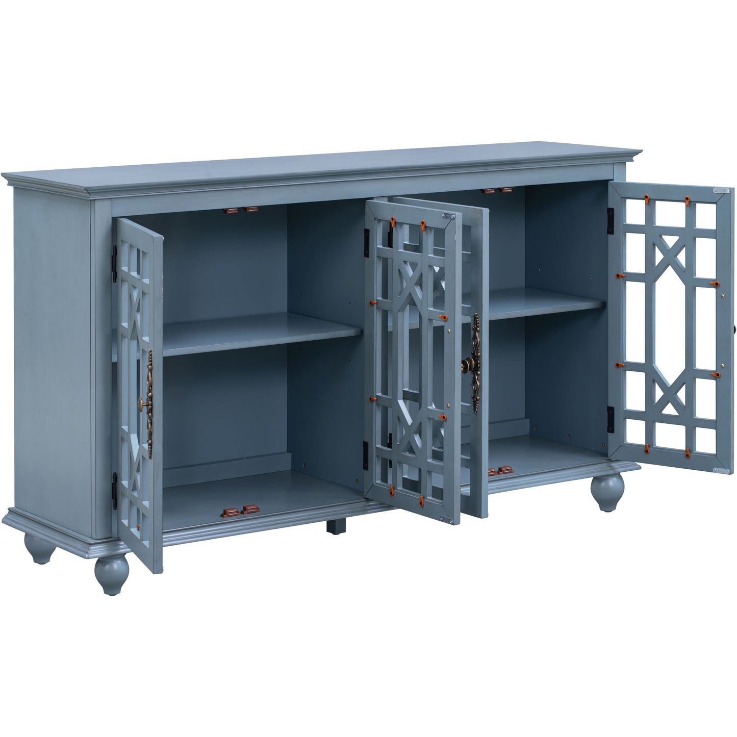 Sideboard with Adjustable Height Shelves, Metal Handles, and 4 Doors for Living Room, Bedroom, and Hallway (Teal Blue)