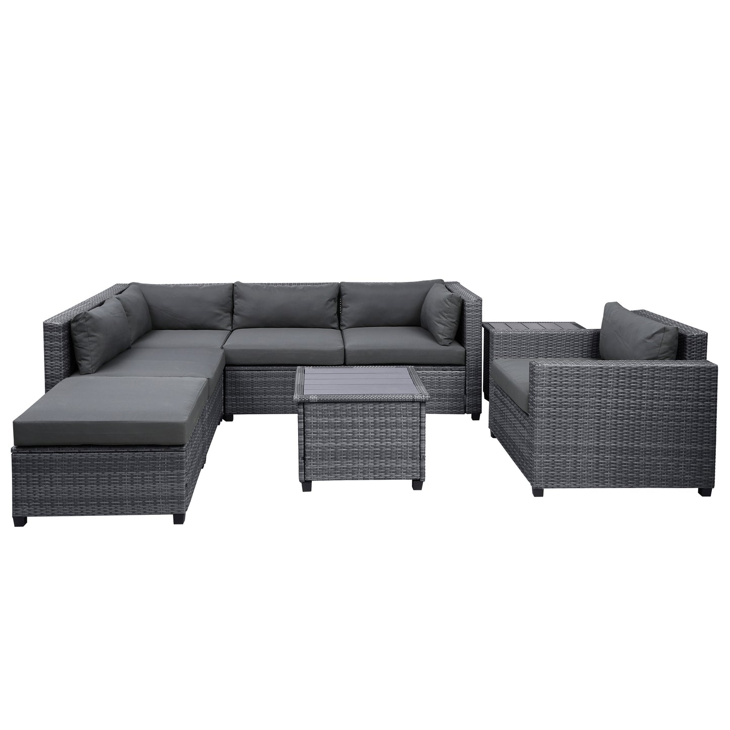 8 Piece Rattan Sectional Seating Group with Cushions, Patio Furniture Sets, Outdoor Wicker Sectional