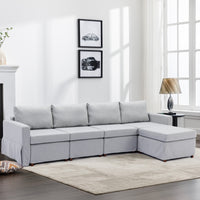 4 Seat Module Sectional Sofa Couch With 1 Ottoman,Seat Cushion and Back Cushion Removable and Washable,Light Grey