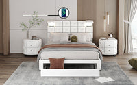 3-Pieces Bedroom Sets, Queen Size Upholstered Platform Bed with Two Wireless Chargers, Two Motion Activated Night Lights and Two Nightstands-White