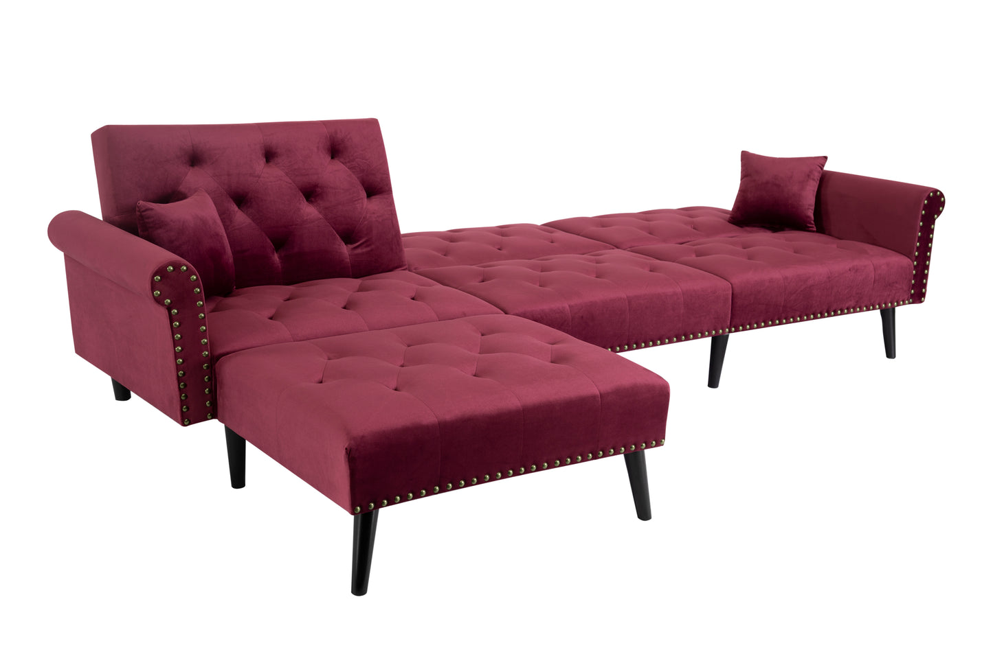 Convertible Sofa Bed Sleeper Red Velvet