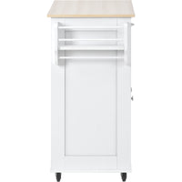 K&K Store Kitchen Island Cart with Two Storage Cabinets and Four Locking Wheels, Wine Rack, Two Drawers, Spice Rack, Towel Rack (White)