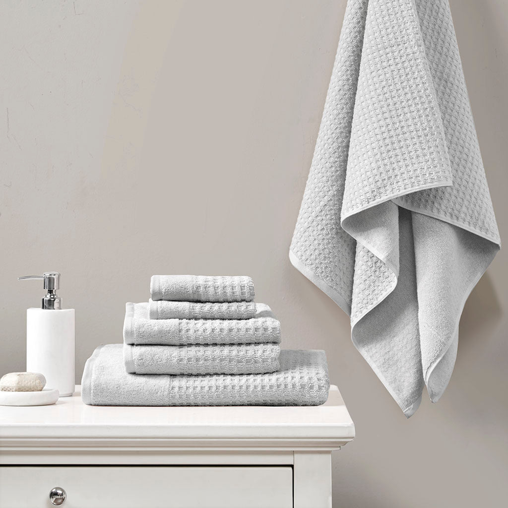 Cotton Waffle Jacquard Antimicrobial Bath Towel 6 Piece Set