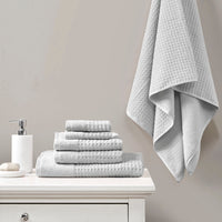 Cotton Waffle Jacquard Antimicrobial Bath Towel 6 Piece Set