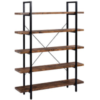 5-tier Industrial Bookcase with Rustic Wood and Metal Frame, Large Open Bookshelf for Living Room (Distressed Brown)