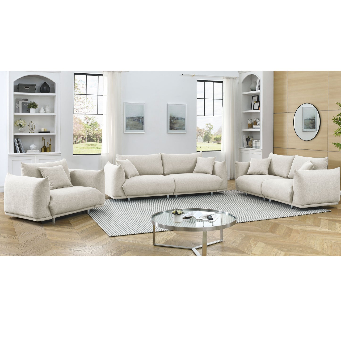 3-seater + 2-seater + 1-seater combination sofa Modern Couch for Living Room Sofa,Solid Wood Frame and Stable Metal Legs, 5 Pillows, Sofa Furniture for Apartment