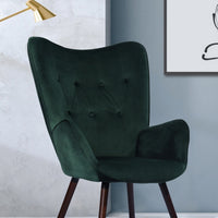 Modern Wingback Accent Armchair Living Room Tufted Velvet Upholstery, Dark Green