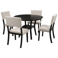 5-Piece Kitchen Dining Table Set Round Table with Bottom Shelf, 4 Upholstered Chairs for Dining Room (Espresso）