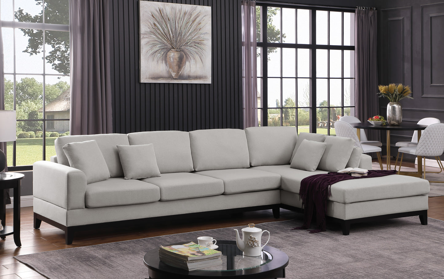 Redford Light Gray Linen Fabric Sectional Sofa with Right Facing Chaise