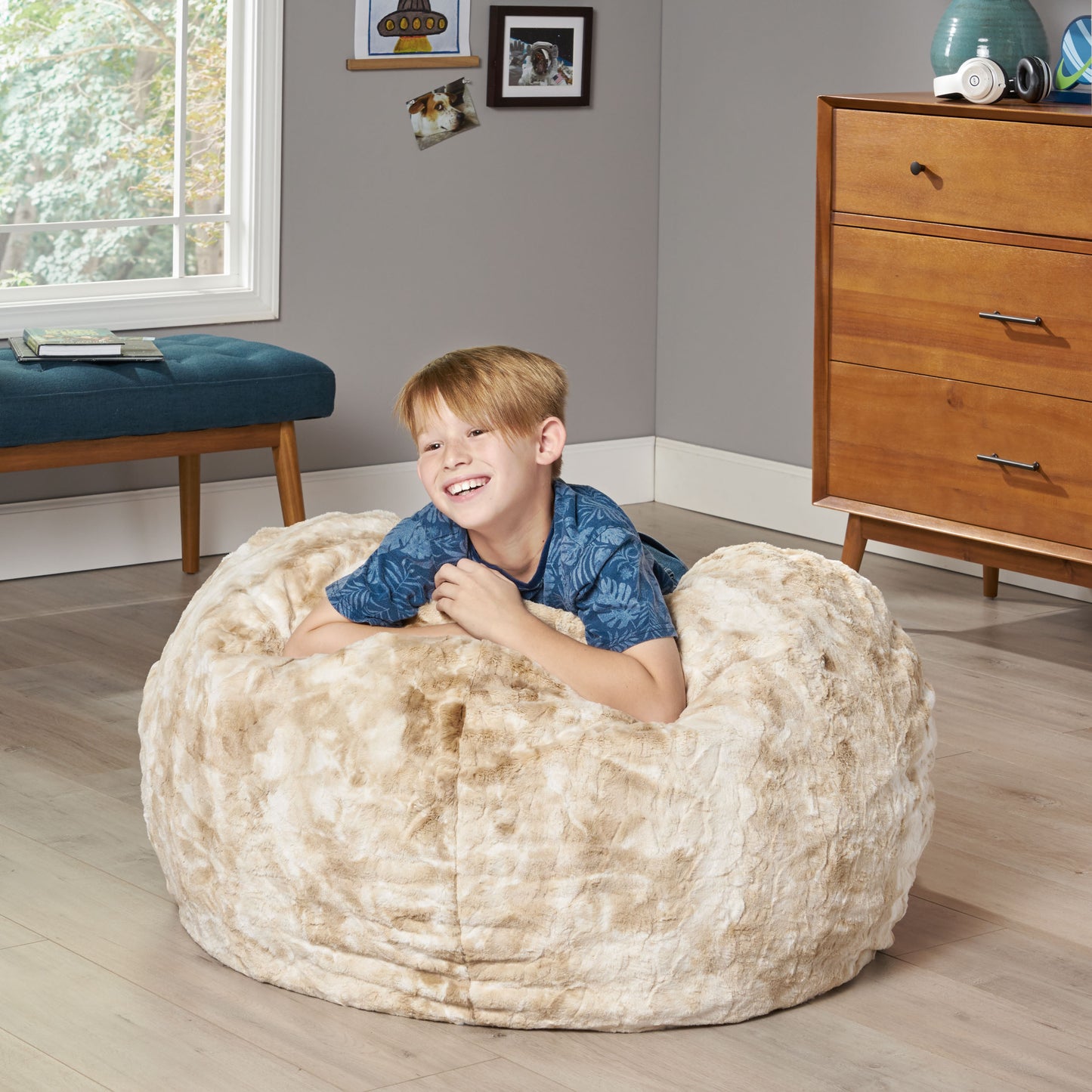 Penley Modern Glam Shag Fur 3 Foot Bean Bag, Bengal