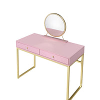 ACME Coleen Vanity Desk w/Mirror & Jewelry Tray in Pink & Gold Finish