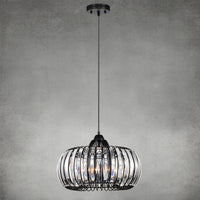 Modern Oblate Black Crystal Chandelier Fixture, Ceiling Pendant Light W16.5xL31.5