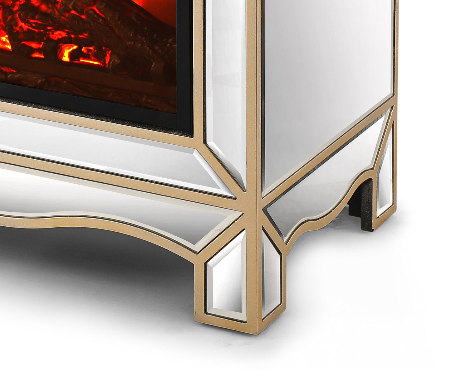 Mirrored Mantelpiece with Champagne Color Bezel Built in 1500 Function Heating W 23.2"X D 13.4“ X H 24.4”